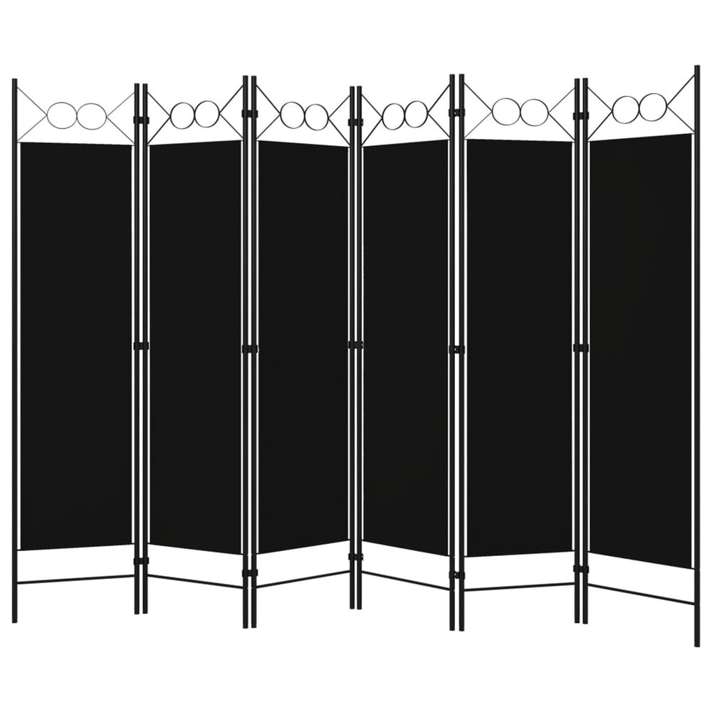 Tidyard Room Divider Screen, 6-Panel Freestanding Partition with Circle Design, Black Fabric on Powder-Coated Iron Frame, 94.5x70.9 Inches for Bedroom Privacy and Room Separation