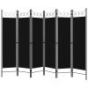 Tidyard Room Divider Screen, 6-Panel Freestanding Partition with Circle Design, Black Fabric on Powder-Coated Iron Frame, 94.5x70.9 Inches for Bedroom Privacy and Room Separation view 1
