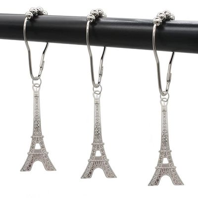 brandname Eiffel Tower Shower Curtain Hooks Rust Proof - Paris Decor for Bathroom - Stainless Steel Decorative Curtain Rings Set of 12