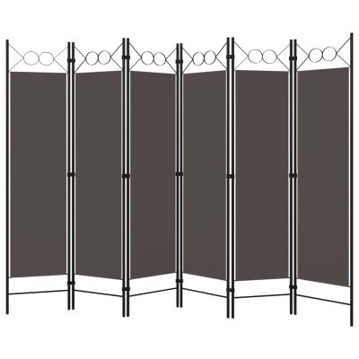 Tidyard Room Divider Screen, 6-Panel Freestanding Partition with Circle Design, Anthracite Fabric on Powder-Coated Iron Frame, 94.5x70.9 Inches for Bedroom Privacy and Room Separation