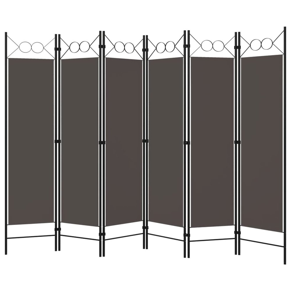 Tidyard Room Divider Screen, 6-Panel Freestanding Partition with Circle Design, Anthracite Fabric on Powder-Coated Iron Frame, 94.5x70.9 Inches for Bedroom Privacy and Room Separation