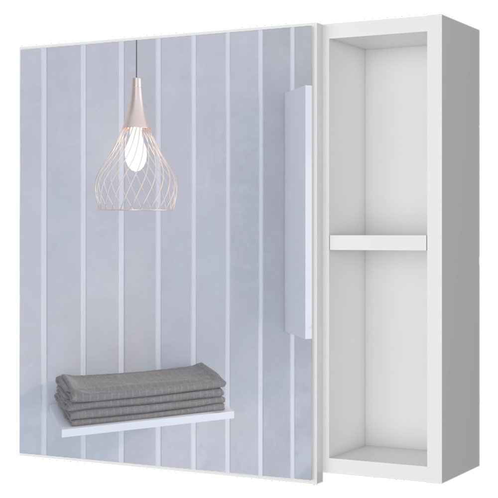 Oman Medicine Cabinet with Mirrored Single Door, Three Interior Shelves, Dual External Display Shelves and Spacious Top Surface for Organized Bathroom Storage, Daily Essentials Access and Modern Wall