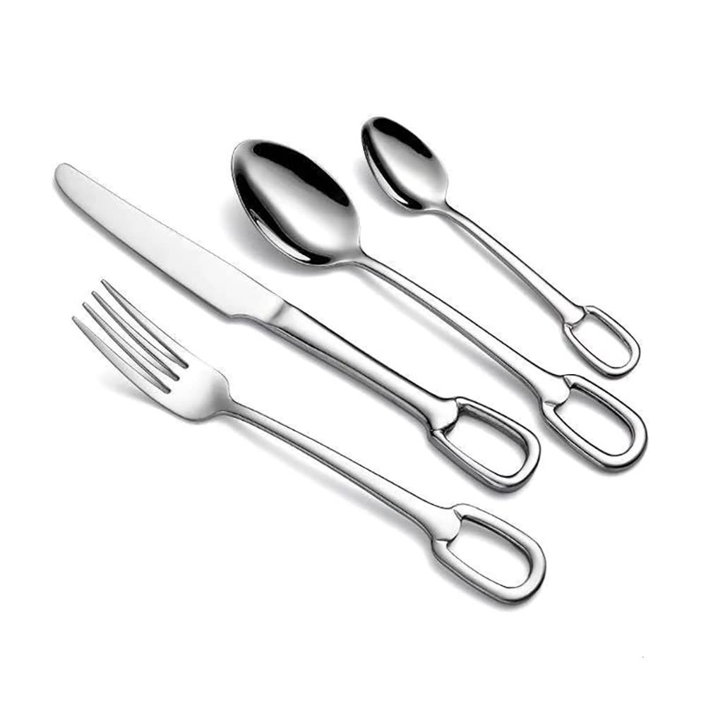 IKXO Silverware Set for 6, 24-Piece Silver Shovel Shape Stainless Steel Satin Finish Flatware Set,Kitchen Utensil Set,Tableware Travel Cutlery Set for Camping Office School Lunch, Dishwasher Safe