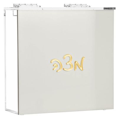 GIFTS PLAZA (D) Judaica Lucite Matzah Box with White Lid 8.7" (Gold)