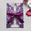 25PCS Dark Purple Laser Cut Wedding Invitations Cards with Envelopes,Blank Inner Sheets,Ribbons for Wedding Bridal Shower Quinceaera Engagement Birthday Invites view 2