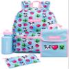 Minecraft Backpack and Lunch Box Set for Girls | Kids 4 Piece Creeper Panda Hearts Blue School Rucksack, Lunch Bag, Pencil Case, Water Bottle One Size view 1