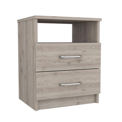 Tuhome Napoles Nightstand in Black with Two Drawers and Open Compartment, Modern Design for Bedroom or Living Room Storage