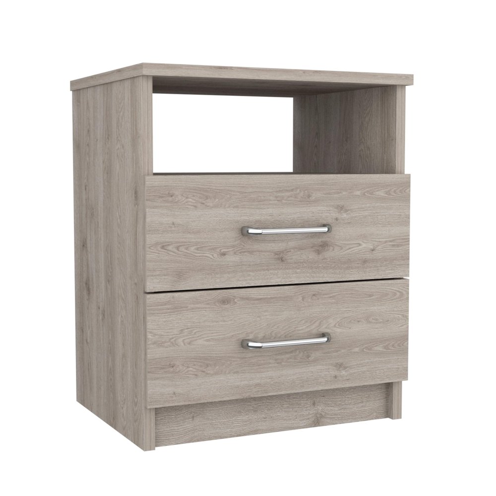 Tuhome Napoles Nightstand in Black with Two Drawers and Open Compartment, Modern Design for Bedroom or Living Room Storage