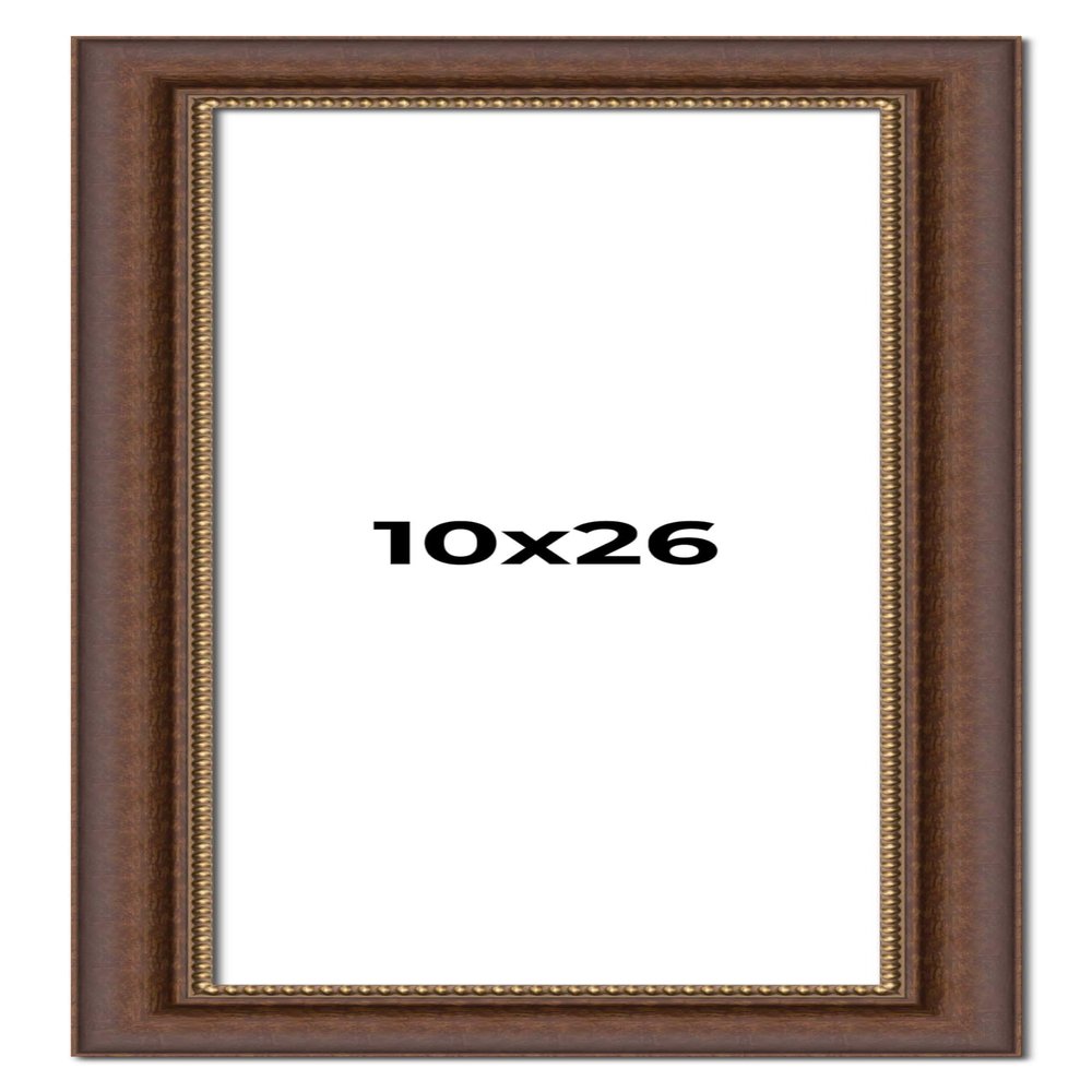 10x26 Frame Brown Beaded Copper Solid Wood Picture Frame Width 2 Inches | Interior Frame Depth 0.5 Inches | Marron Photo Frame | Complete with UV Acrylic, Foam Board Backing & Hanging Hardware