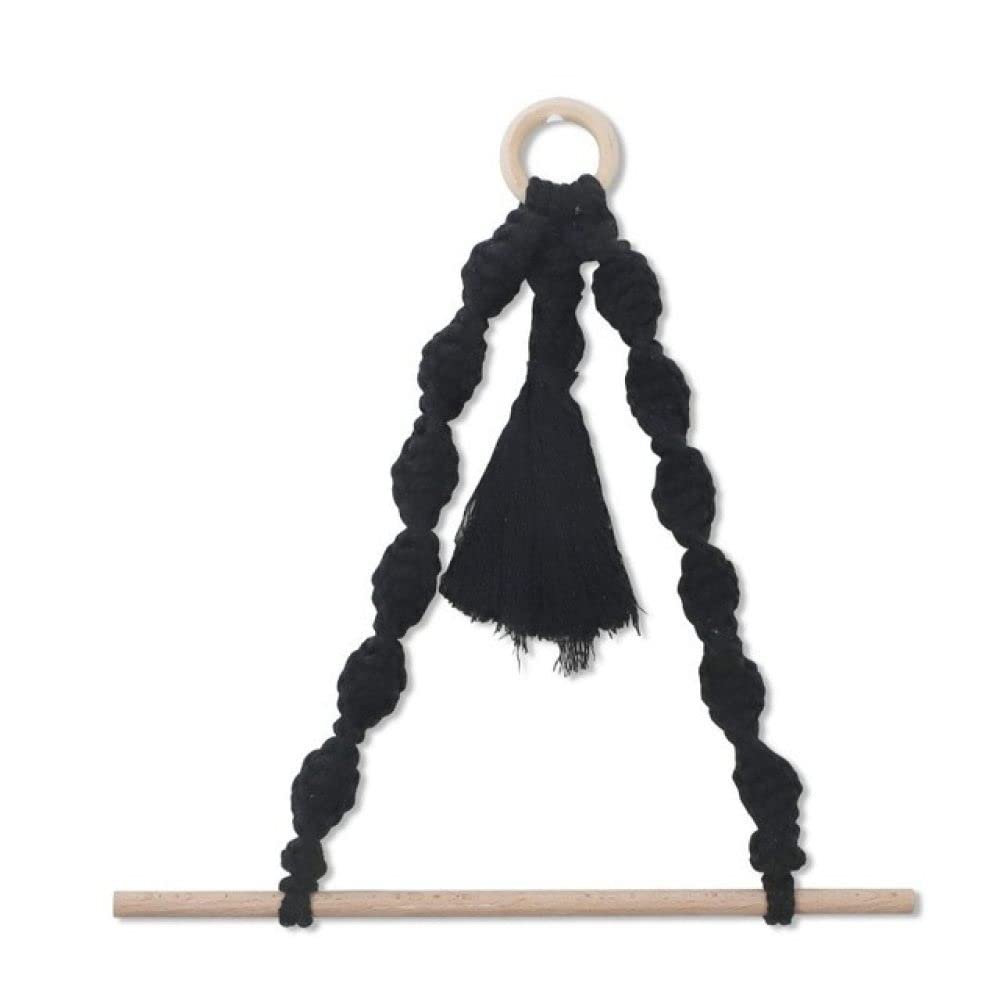 Nordic Wooden Towel Rack Macrame Rope Toilet Paper Holder Hanging Tapestry Home Hotel Bathroom Decoration Supplies Towel Shelf,Black,China