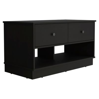 Hamilton Storage Bench with Two Spacious Drawers, Dual Open Shelves for Shoe or Accessory Organization, Sturdy Top Surface and Versatile Entryway or Bedroom Design for Modern Home Storage and Everyda