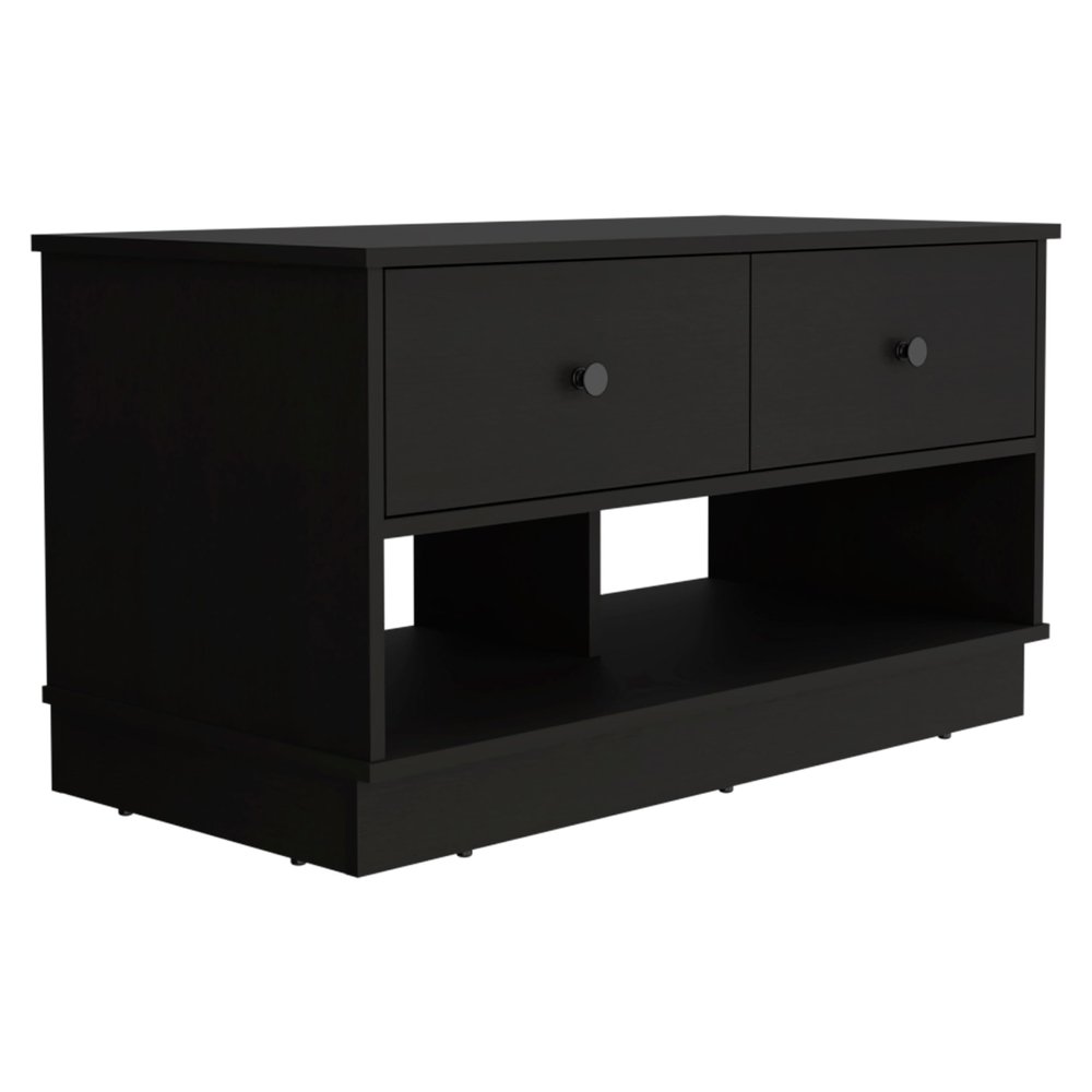 Hamilton Storage Bench with Two Spacious Drawers, Dual Open Shelves for Shoe or Accessory Organization, Sturdy Top Surface and Versatile Entryway or Bedroom Design for Modern Home Storage and Everyda