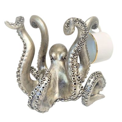 BestGiftEver Vintage Style Octopus Coffee Mug Tea Cup Holder in Silver Tones - Kitchen Dining Bar Statue Accessory | Octopus Coffee Mug Holder Stand for Countertop | Decorative Table Topper