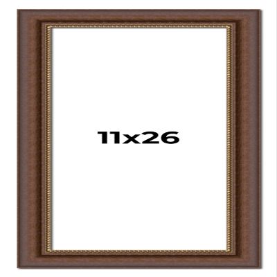 11x26 Frame Brown Beaded Copper Solid Wood Picture Frame Width 2 Inches | Interior Frame Depth 0.5 Inches | Marron Photo Frame | Complete with UV Acrylic, Foam Board Backing & Hanging Hardware