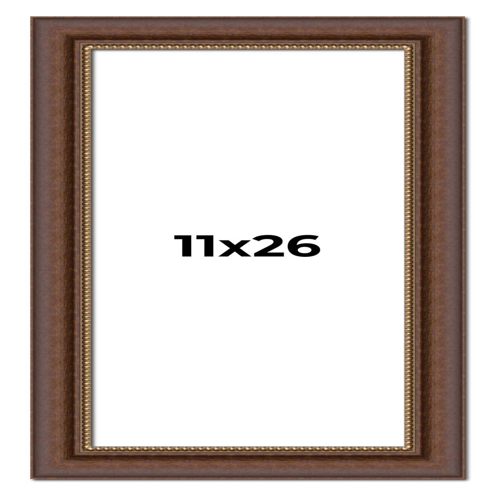 11x26 Frame Brown Beaded Copper Solid Wood Picture Frame Width 2 Inches | Interior Frame Depth 0.5 Inches | Marron Photo Frame | Complete with UV Acrylic, Foam Board Backing & Hanging Hardware