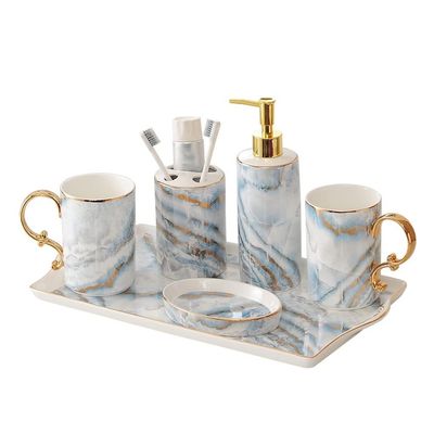 Kitchen Liquid Dispencer Container Ceramic Brushing Mouth Cup Toothbrush Holder Soap Dispenser Household Bathroom Bathroom Washing Six-piece Set Reusable Pump-Bottles Dispensers ( Size : X-Small )