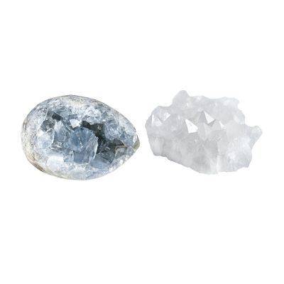 Amogeeli Bundle of 2 - Natural Blue Celestite Crystal Cluster & Natural Rock Crystal Cluster Mineral Specimen for Reiki, Meditation, Collection, Home Office Decoration