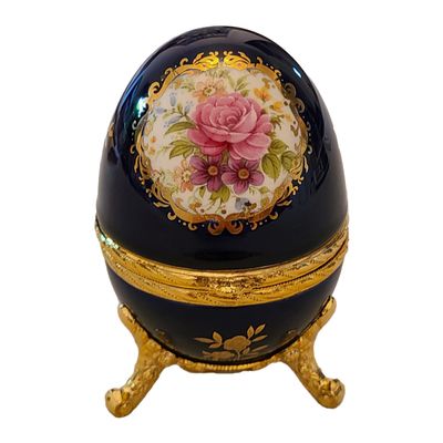 Splendid Blue Floral Egg Shaped Music Box/Jewelry Box Playing Memory from Cats