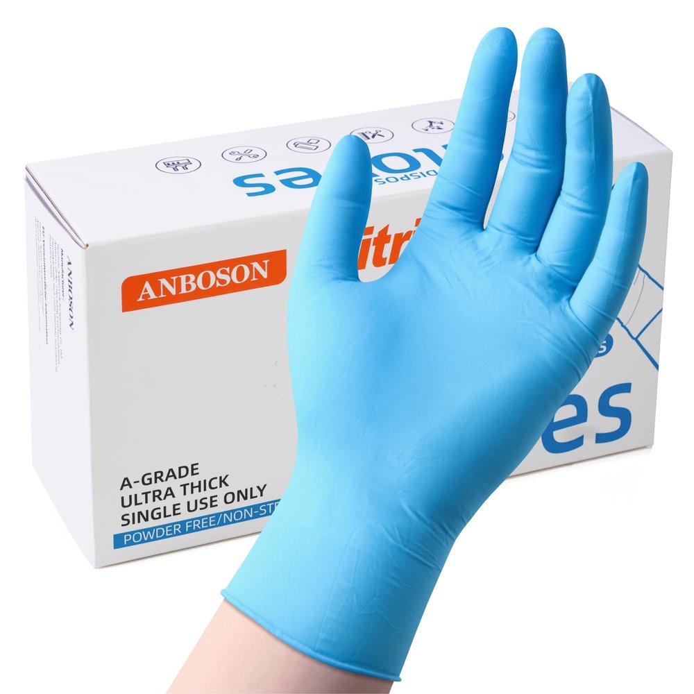 ANBOSON 6 mil Disposable Nitrile Gloves, Heavy Duty Disposable Glove, Cooking Gloves, Latex Free, Powder Free (Blue of 100, Large)