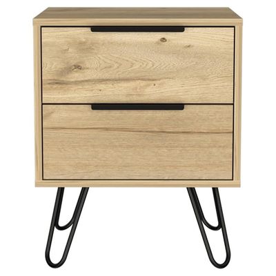 Atlin Designs Modern Metal Nightstand, Light Oak Finish, 2-Drawer Bedroom Storage, Particleboard Frame, 22.44 in H x 17.71 in W x 13.70 in D, Stylish Design for Organized Bedroom