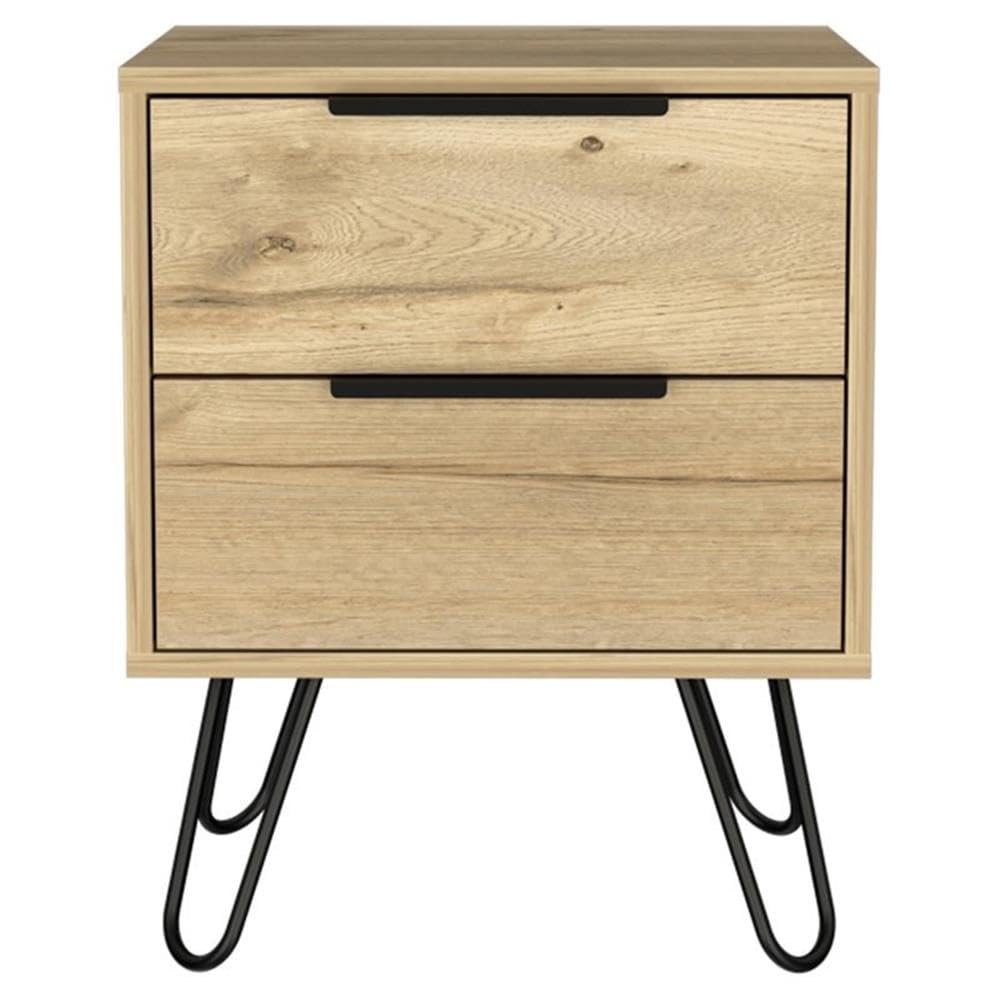 Atlin Designs Modern Metal Nightstand, Light Oak Finish, 2-Drawer Bedroom Storage, Particleboard Frame, 22.44 in H x 17.71 in W x 13.70 in D, Stylish Design for Organized Bedroom