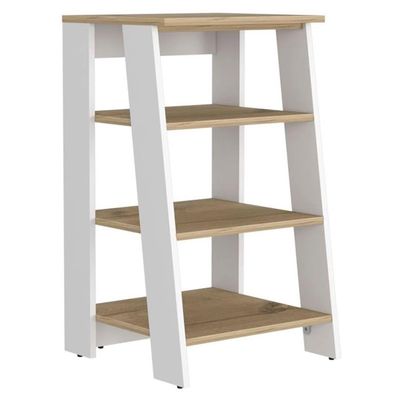 Atlin Designs Modern Wood Linen Cabinet, 29.7 in Height, Light Oak/White Finish, 4-Shelf Storage, Compact Bathroom Organization, Freestanding Design for Linens, Towels, and Toiletries