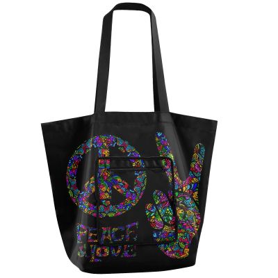 ALAZA Hippie Peace and Love Large Tote Bag Reusable Grocery Bag Foldable Shoulder Shopping Lightweight Bag with Handles for Outdoors Picnic Travel