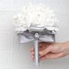 Wedding Bouquets for Brides or Bridesmaid, Crystals Silk Rose Bride Bridesmaid Hand Holding Bouquet White Artificial Flowers for Home Party Wedding Decoration view 2