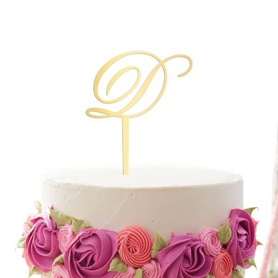 Vinisong Rustic Wedding Cake Topper Initial Cake Topper Letter D Cake Topper Monogram Cake Topper Gold Acrylic Cake Toppers for Wedding Anniversary Birthday Party Decor Supplies