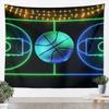 Basketball Tapestry,Sports Games Wall Hanging Art for Kids Teens Boys,Green Blue Neon Geometric Lines Basketball Court Pattern Wall Blanket for Living Room Bedroom Decor,Black,(70.9x92.5) view 1