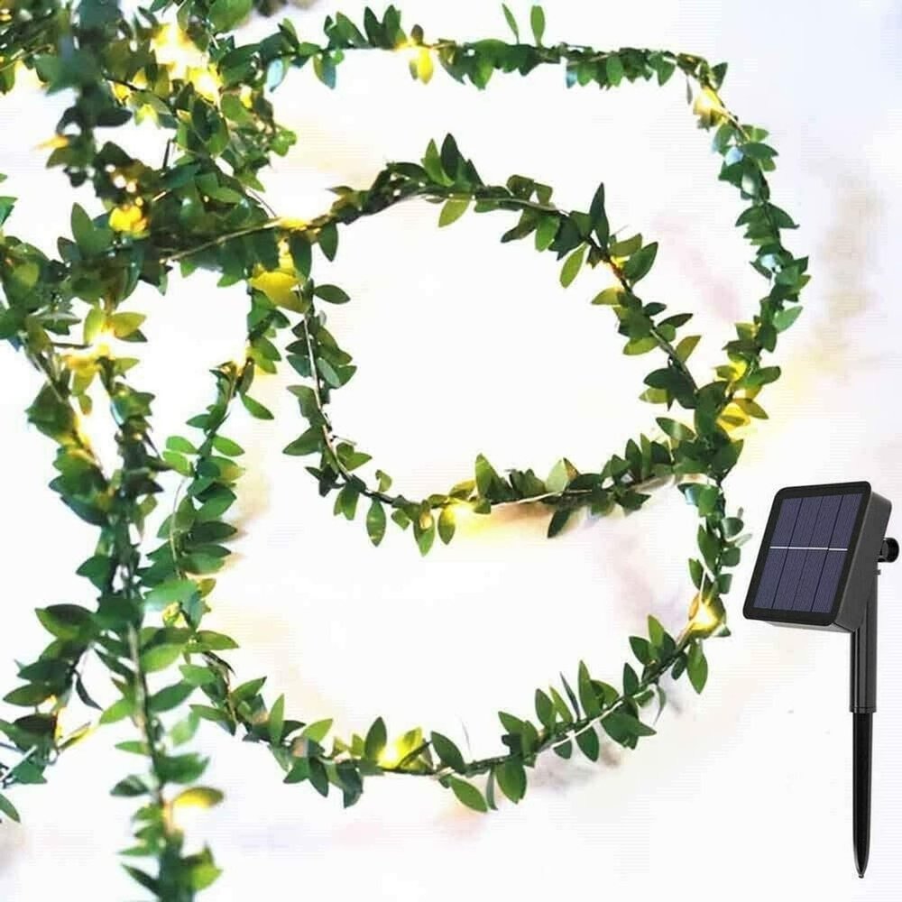 Solar Fairy String Lights Leaves Arfificial Ivy Vine Maple Plant Green Garland Hanging Cute Wall Bedroom Office Curtain Decor (Ivy Vine Warm White,5M)
