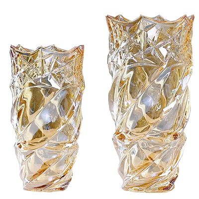 Crystal Glass Vase, Wavy Glass Vase for Flowers Creative Nordic Decorative Vase Large Dining Table Vase for Living Room Home Decor, Wedding Or Gift (Color : Amber-Combination)