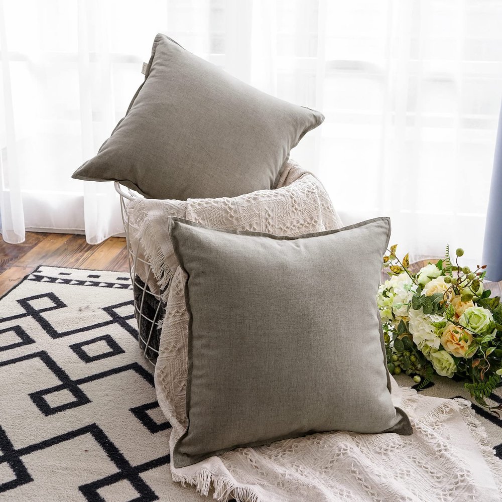Jeanerlor Set of 2 20"x20" Pillowcase Cousion Cover Decor Cotton Linen with Unique Design to Embellish Balcony/Reception,(50 x 50cm), Gray