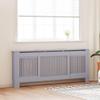 vidaXL Radiator Cover with Adjustable Length, Slatted Design Heater Cover Cabinet with Storage Shelf, Hide Cluttered Pipes, MDF, 55.5-80.7''x7.5''x32.1'', Grey view 2