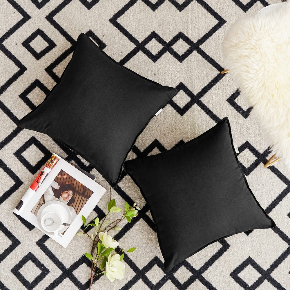 Jeanerlor Set of 2 20"x20" Pillowcase Cousion Cover Decor Cotton Linen with Unique Design to Embellish Balcony/Reception,(50 x 50cm), Black