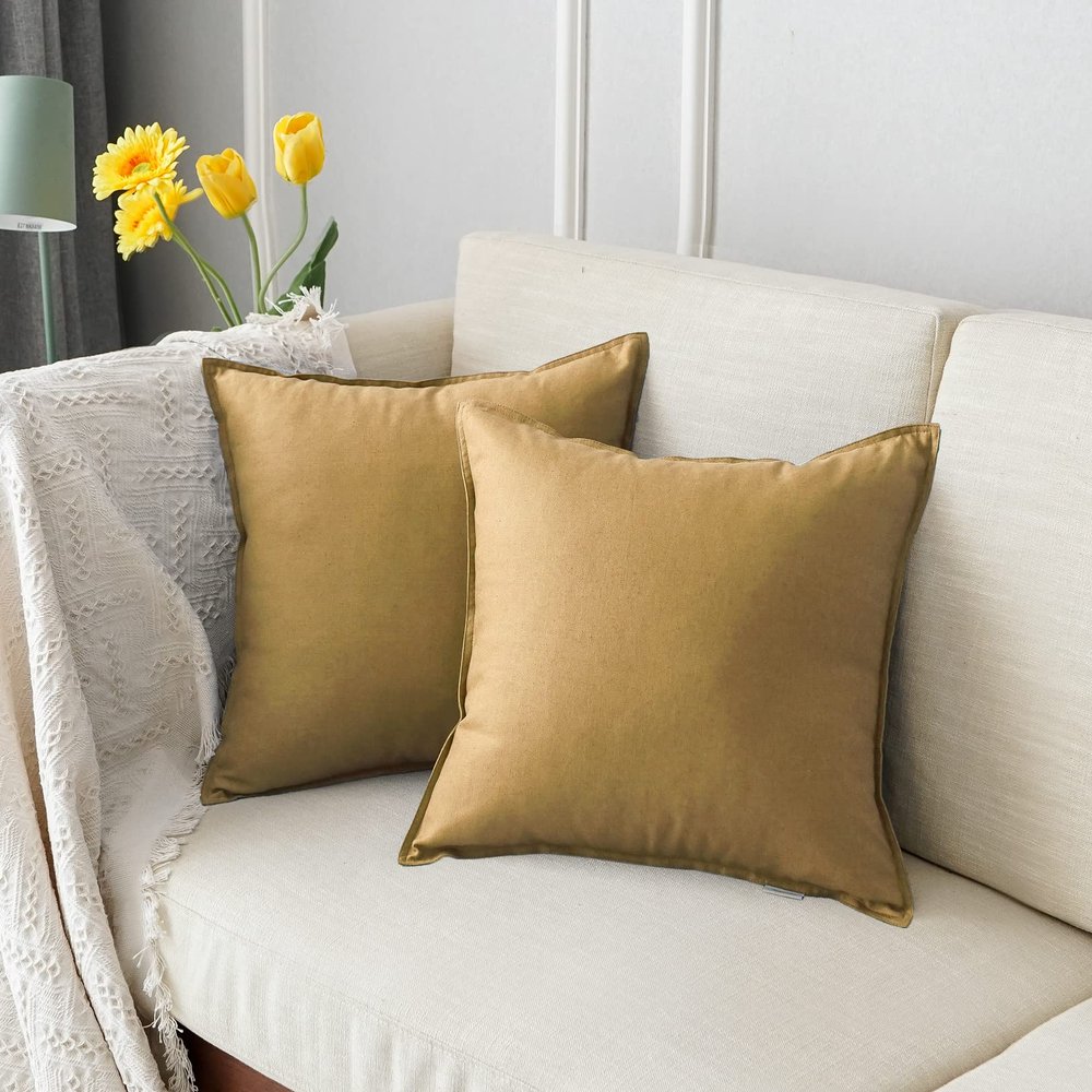 Jeanerlor Set of 2 20"x20" Pillowcase Cousion Cover Decor Cotton Linen with Unique Design to Embellish Balcony/Reception,(50 x 50cm), Earth Yellow