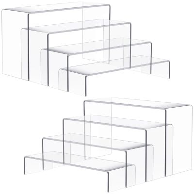Anglelife 8 Pieces 2 Set (7L~8L~9L) Large Display Risers, 4" Wide Clear Rectangular Stand Shelf for Showcase Collectibles, Acrylic Cake Shelves for Retail Desktop Jewelry Funko Pop Figures