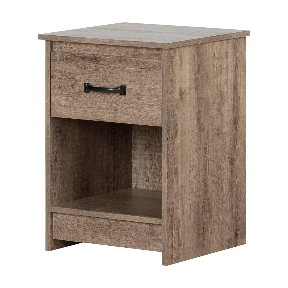Pemberly Row Small Nightstand Table with Drawer for Bedroom, Wood Bed Side Table with Open Storage Space, Light Brown