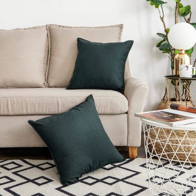 Jeanerlor Set of 2 20"x20" Pillowcase Cousion Cover Decor Cotton Linen with Unique Design to Embellish Balcony/Reception,(50 x 50cm), Dark Green