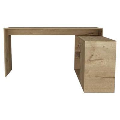 Tuhome Axis L-Shaped Desk Engineered Wood Desks in Beige