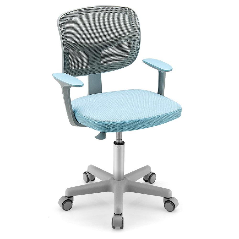 Costzon Kids Desk Chair, Adjustable Children Study Computer Chair with Arms & Wheels, Student Swivel Rolling Task Chair, Ergonomic Kids Office Chair for Boys Girls Age 4-12, Home Bedroom School, Blue