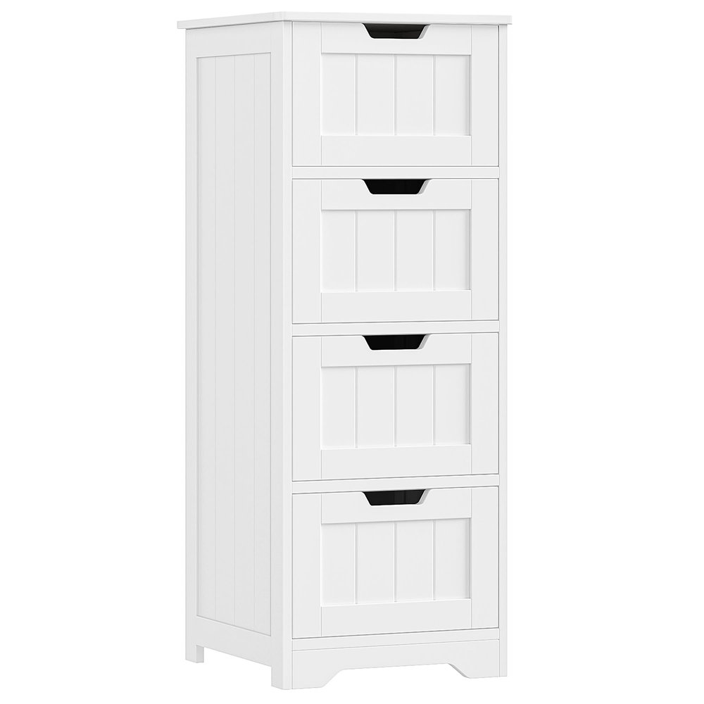 FOTOSOK Bathroom Storage Cabinet, Bathroom Cabinet with 4 Drawers, 11.8 x 11.8 x 32.5 Freestanding Entryway Cupboard Storage Organizer Unit Home Furniture Decor, White