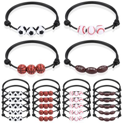 20Pcs Sports Party Favors Sport Goodie Bags Charm Bracelets Soccer Basketball Football Baseball Wristbands Ball Beads Adjustable Bracelet for Adult Team Player Halloween Christmas Birthday Party Gifts