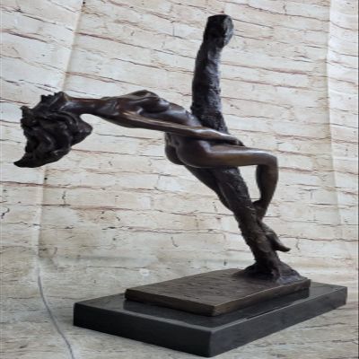 Superb Vintage Female Woman Art Nouveau Nude Lady Genuine Bronze Sculpture Artwork Handmade Statue by Think Bronze