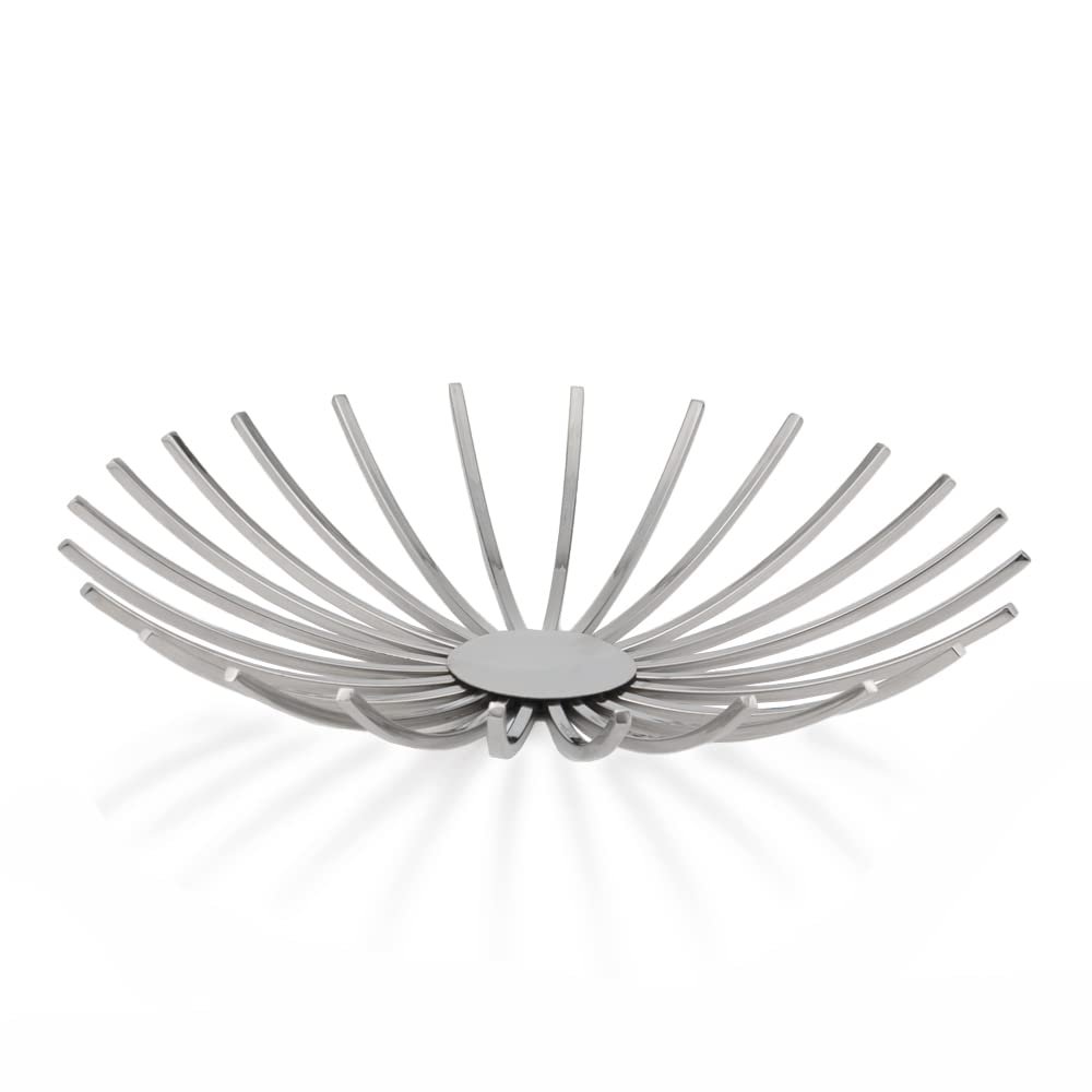 Modern Day Accents 3259 Barras XL Stainless Open Tray, Silver Decorative Tray Holds Decorative Spheres and Balls, Fruit Bowl, Table Centerpiece Decor, Home Decor, Kitchen Counter Decor, 25" D x 4" H