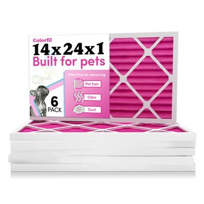 Colorfil 14x24x1 Air Filter (6-Pack) | Made in the USA | Color Changing | Remove Cat and Dog Odor | MERV 8 for Pet Hair Dander and Dust | 13.75"x23.75"x0.75" Exact Size