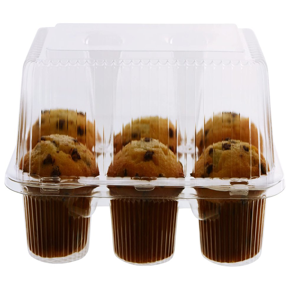 [40 Pack] Clear Plastic 6 Compartment Muffin Containers - Disposable Clear Cupcake Boxes - 6 Cavity Holders with Hinged Design - Half Dozen Cupcake Carrier Durable Holder - Disposable Deep Plastic Cupcake Containers - Bakery, Takeout, Wedding, Party
