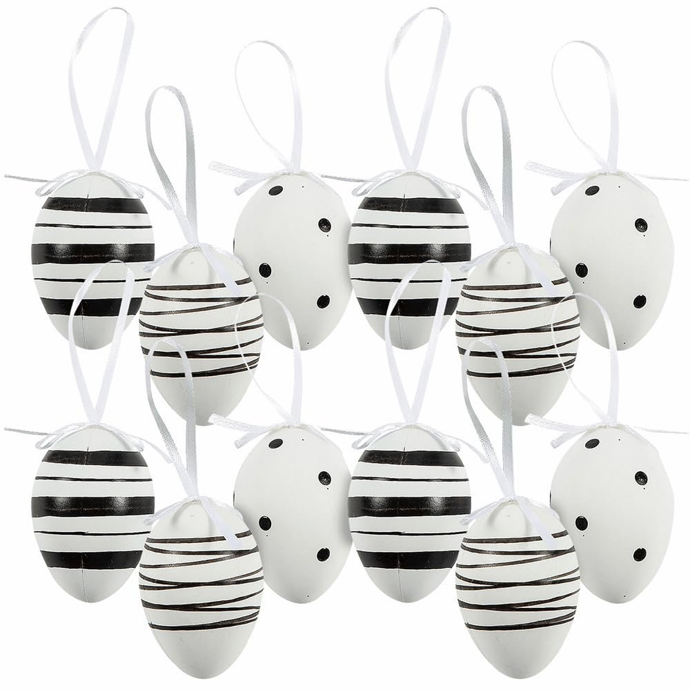 2 1/4" Black & White Patterned Easter Ornaments - 12 Pieces