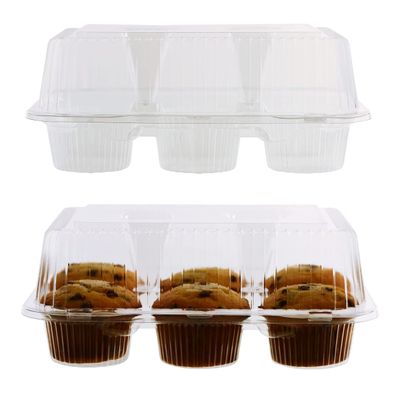 [100 Pack] Clear Plastic 6 Compartment Muffin Containers - Disposable Clear Cupcake Boxes - 6 Cavity Holders with Hinged Design - Half Dozen Cupcake Clamshell - Deep - Bakery, Takeout, Wedding, Party