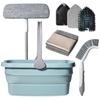 Don Aslett's Ultimate Cleaning Set | Includes 3 Cleaning Cloths, 15" Machine Washable Microfiber Mop Pad, Hard Bristle Brush, Scrubbing Pad, Grout Brush, and Collapsible Bucket for Bathroom or Kitchen view 1